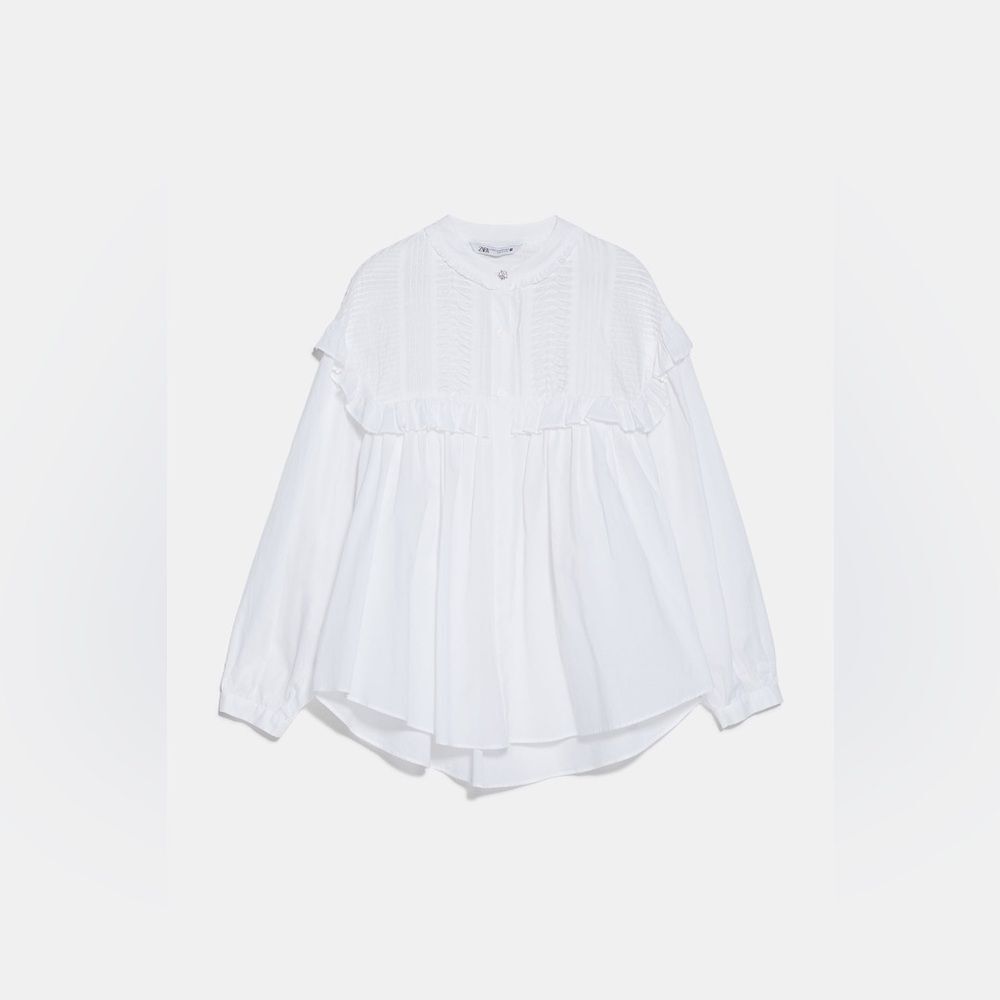 ZARA White Ruffled Poplin Shirt - S